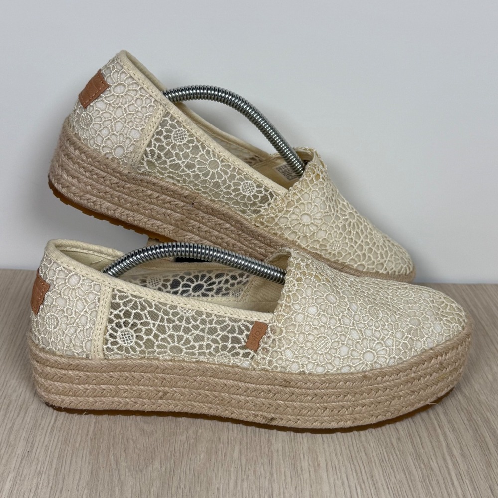 Espadrille Platform TOMS Womens 7 Cream Floral Lace Alpargata Slip On Shoes